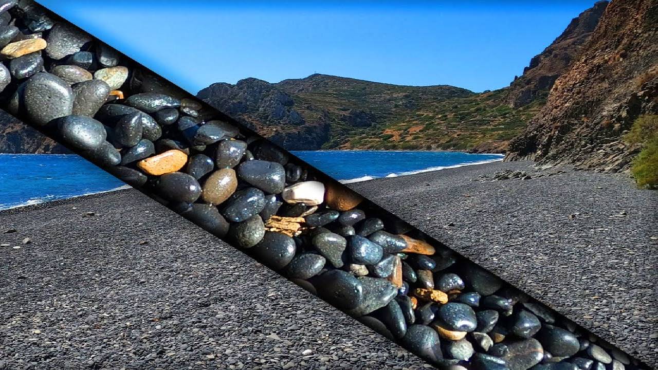 4k Sound of Walking on a Beach with Black Pebbles by the Rough Blue Sea